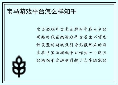 宝马游戏平台怎么样知乎